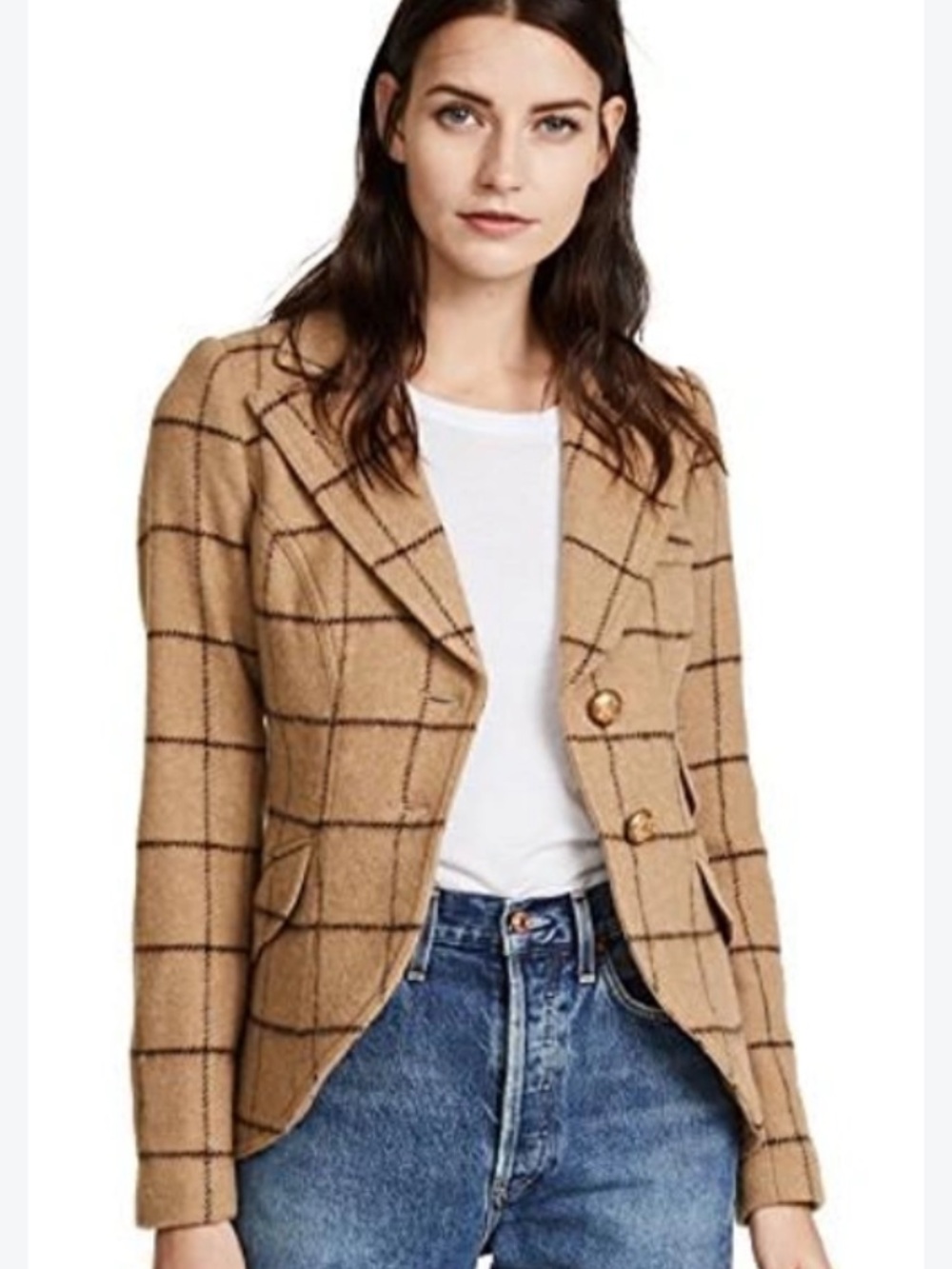 Smythe Equestrian Blazer in Camel Windowpane/Mahogany Size 6